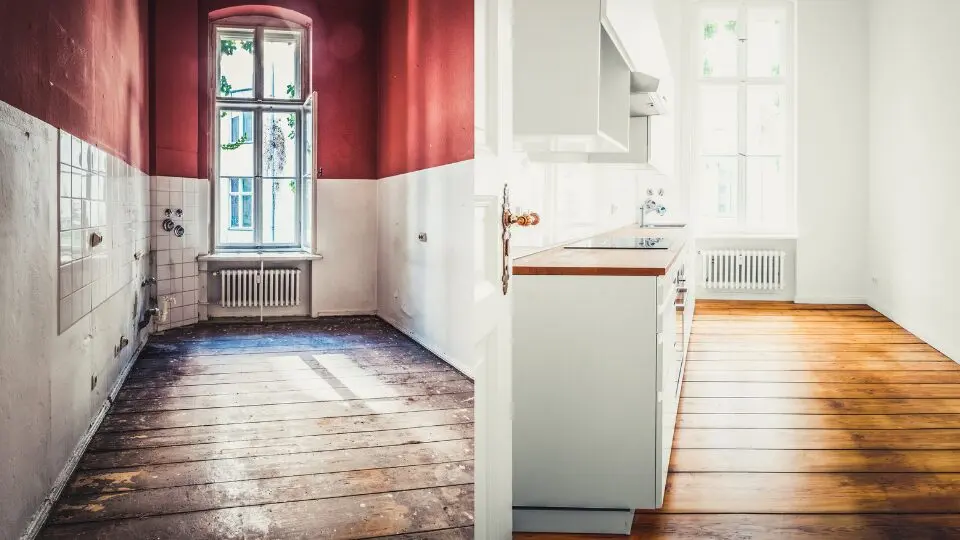 Renovierter Wohnraum mit neuem Holzboden